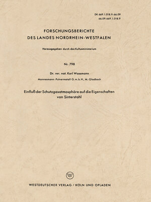 cover image of Einfluß der Schutzgasatmosphäre auf die Eigenschaften von Sinterstahl